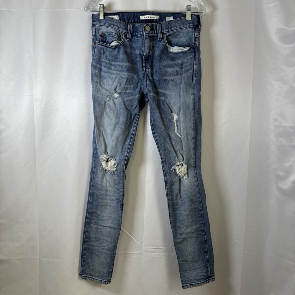 PacSun‎ Men's Blue Denim Stacked Skinny Jeans 29x30 Distressed Ripped